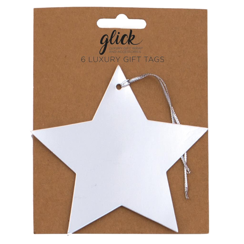 Gift Tags pack of 6 foil star silver