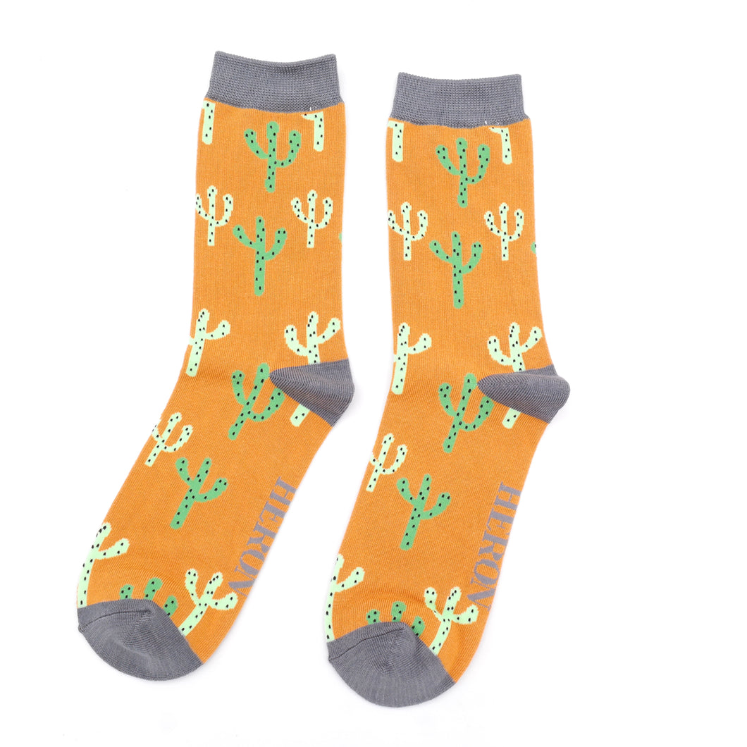 Mr Heron mens socks Cacti mustard