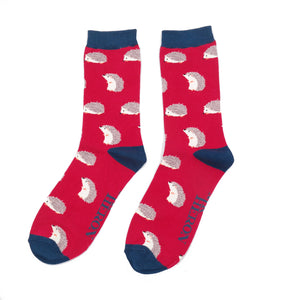 Mr Heron hedgehogs mens socks red