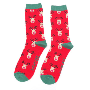 Mr Heron Christmas reindeer mens socks red