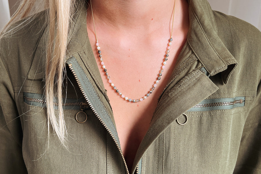 Mullo pearl and gemstone gold necklace