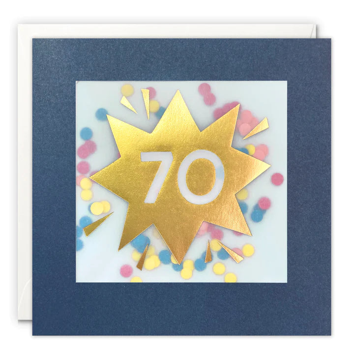 Age 70 Gold Paper Shakies Card