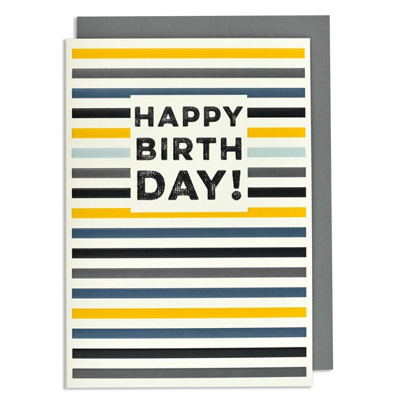 Happy Birthday Stripes yellow grey