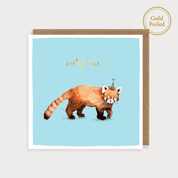 Party Time - red panda safari birthday card