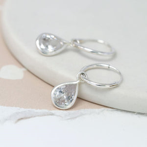 Sterling silver hoop earrings with CZ teardrop crystals