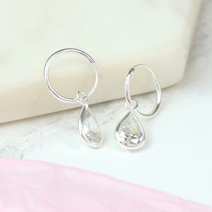 Sterling silver hoop earrings with CZ teardrop crystals