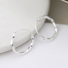 Load image into Gallery viewer, Silver smooth twisted hoop earrings
