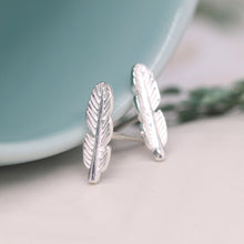 Load image into Gallery viewer, Silver tiny feather studs
