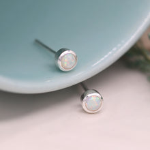 Load image into Gallery viewer, Tiny silver round opal studs
