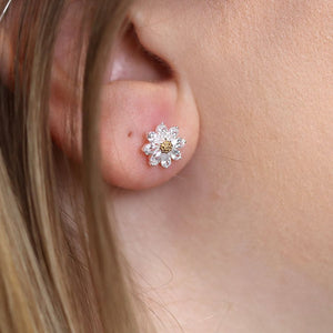 Flower Studs - sterling silver with CZ and gold plated centre