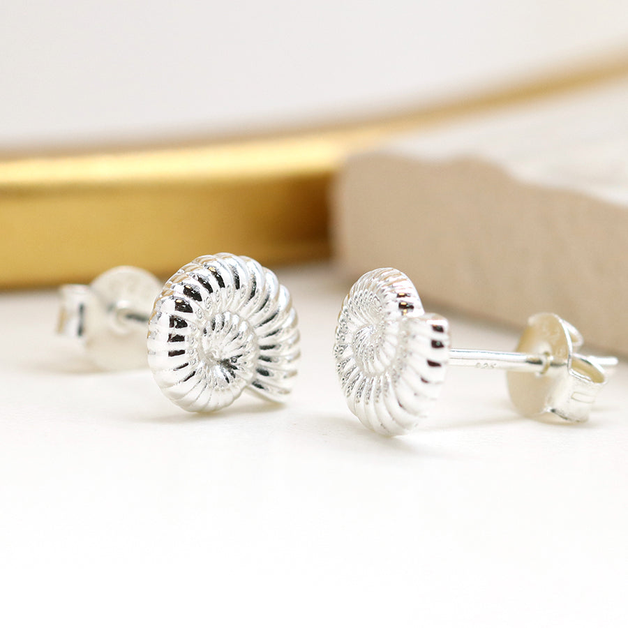 Fossil Ammonite sterling silver stud earrings