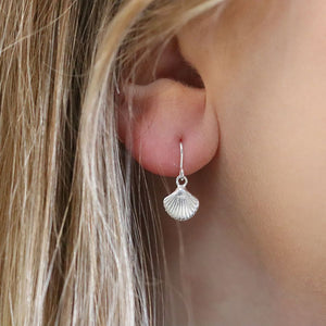 Clam shell sterling silver drop earrings