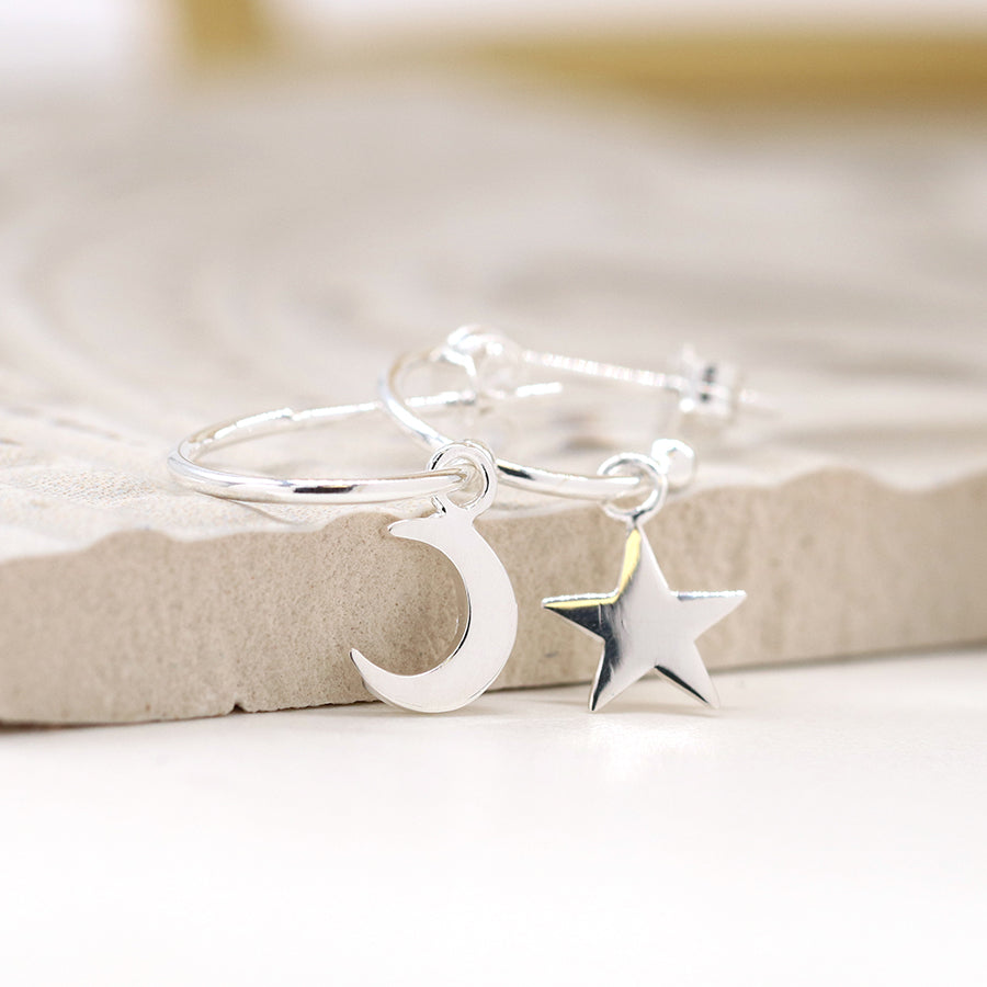 Moon and Star sterling silver sleeper earrings
