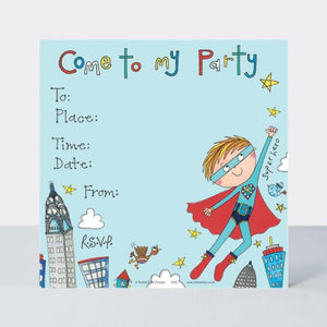 Party Invitations - Superhero - pack of 8