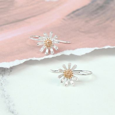Sterling silver and rose gold daisy earrings