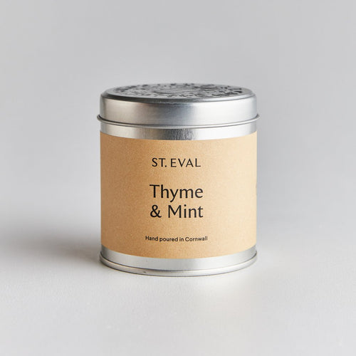 A Thyme and mint St Eval tinned candle from Edinburgh gift shop, Pippin.