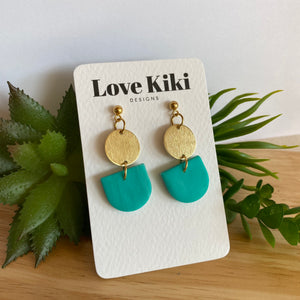Statement Clay Drop Earrings - turquoise and brass