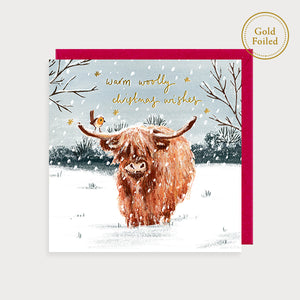 Christmas Card Highland Cow Woolly Wishes