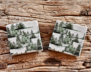 Alpine Firs natural marble stone coaster