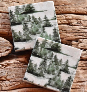 Alpine Firs natural marble stone coaster
