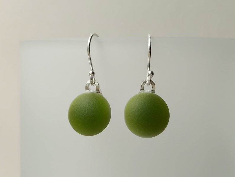 Apple green glass drop earrings
