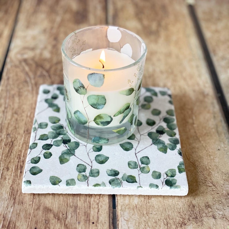 Baby Green Leaves natural marble stone coaster