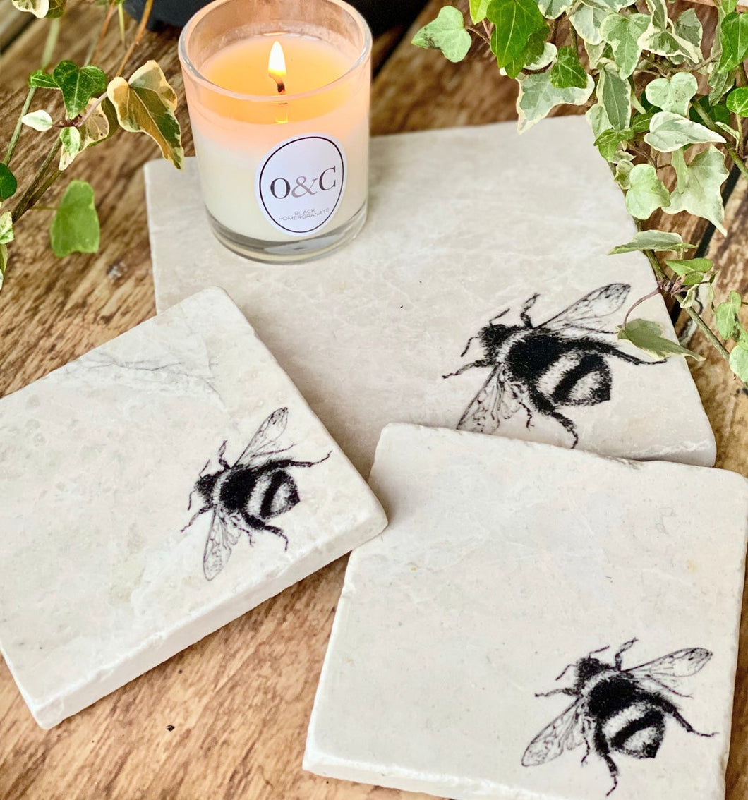 Bumble Bee natural marble stone platter