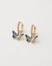 Load image into Gallery viewer, Enamel Blue Butterfly huggie hoop earrings
