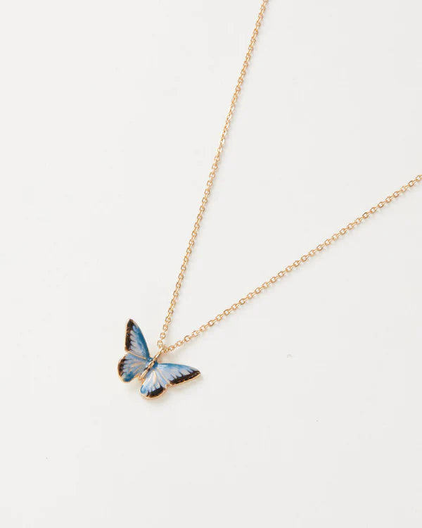 Enamel Blue Butterfly short gold necklace