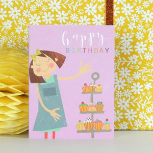 Girl with Cakes mini card