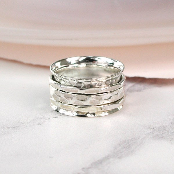 Sterling silver spinning ring with three textured bands