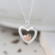 Load image into Gallery viewer, Sterling silver and rose gold nested hearts necklace
