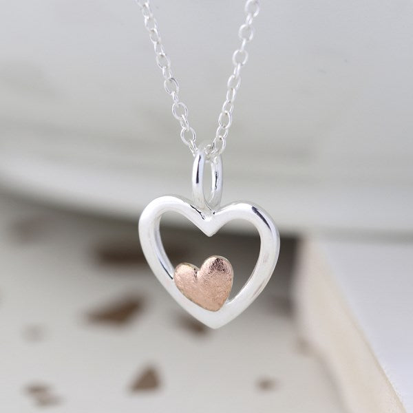 Sterling silver and rose gold nested hearts necklace