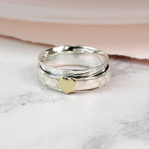 Sterling silver spinning ring with heart