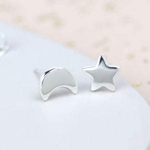 Sterling silver moon and star mismatched stud earrings