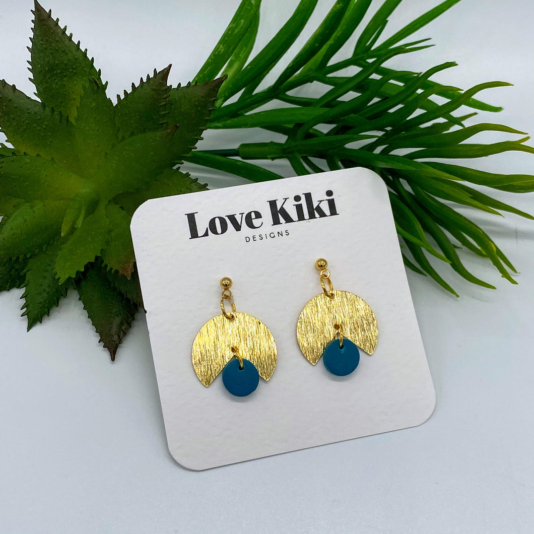 Dark Teal Clay & Brass Drop Earrings