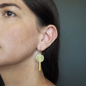 Teardrop and brass disc earrings