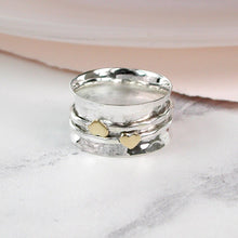 Load image into Gallery viewer, Sterling silver double heart spinning ring
