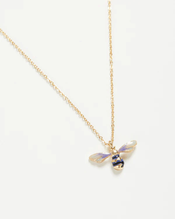 Enamel Bee short gold necklace
