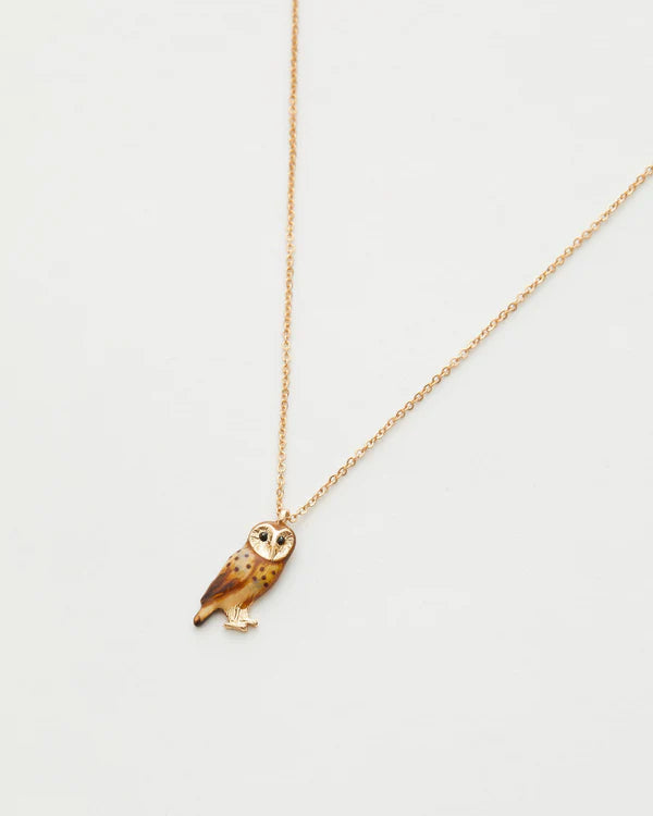 Fable Enamel Owl short gold necklace