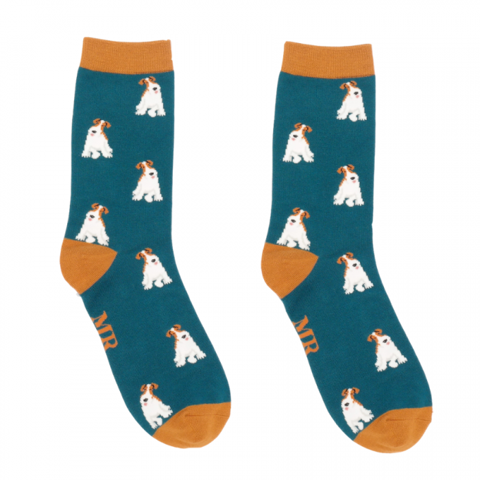 Mr Heron Fox Terrier mens socks teal