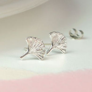 Sterling silver Ginkgo leaf stud earrings