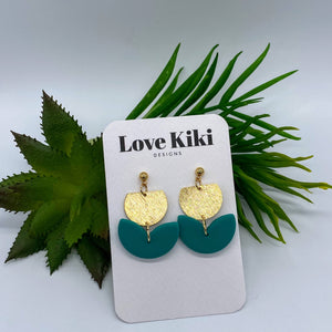 Green Tulip Brass and Clay Drop Earrings