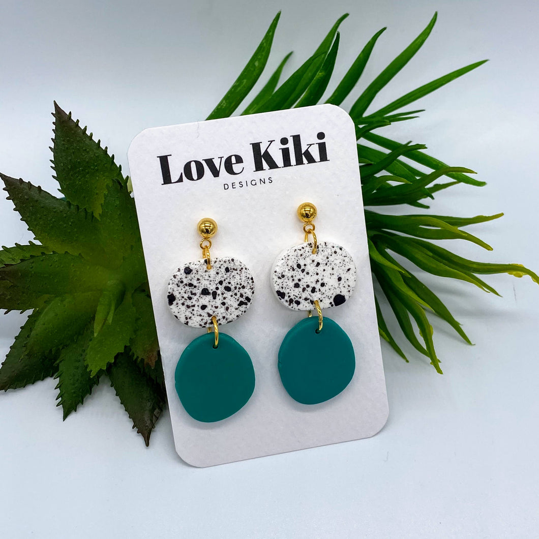 Green & Speckled White Clay Drop Earrings