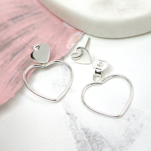 Sterling silver heart drop stud earrings