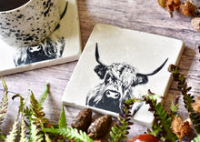 Load image into Gallery viewer, Highland cow natural marble stone coaster
