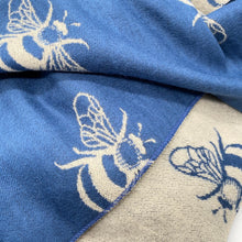 Load image into Gallery viewer, Bees Scarf in denim blue and cream
