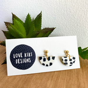 Small Clay Drop Earrings - white and black