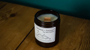 Seaweed & Juniper amber jar soy wax candle by The Coorie Company