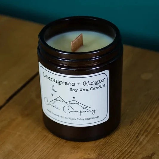 Lemongrass & Ginger amber jar soy wax candle by The Coorie Company